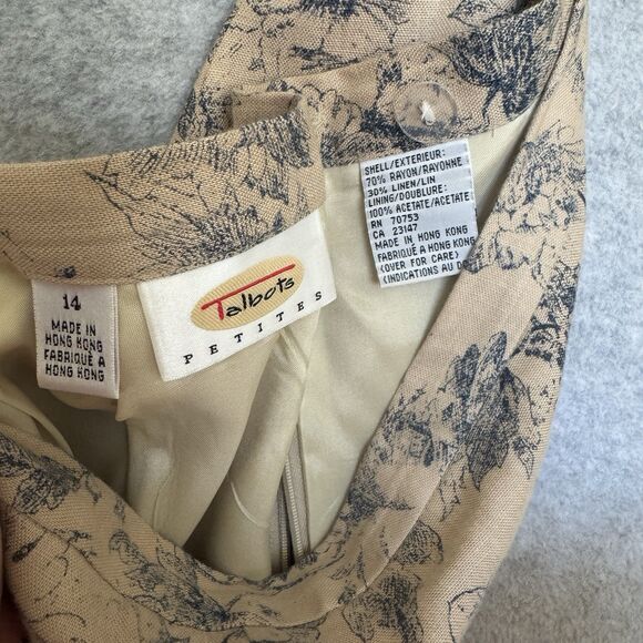 Talbots Petite Pencil Skirt Women 14 Beige Floral Midi Linen Office Tea Party - Picture 3 of 11